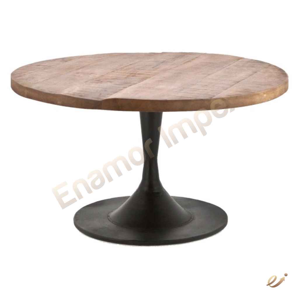 Round Wood Iron Coffee Table